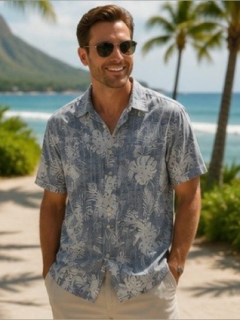 Stillwater Supply Co Cotton Hawaiian Camp Shirt Blue Tropical Print XXL NWOT